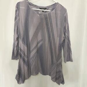 Simply Vera Wang MED Purple semi sheer Geometric 3/4 Sleeve Pullover Shirt Top